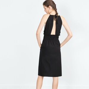 ZARA Chic Black Poplin Black Open Back and Sides Dress
